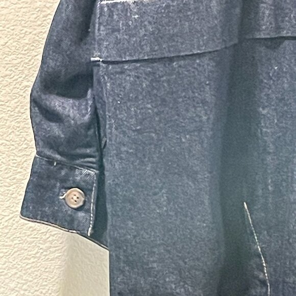 (NEW) FREE PEOPLE Double Breast Car Coat Long Sleeve Denim, Wash Indigo - L - Picture 8 of 13